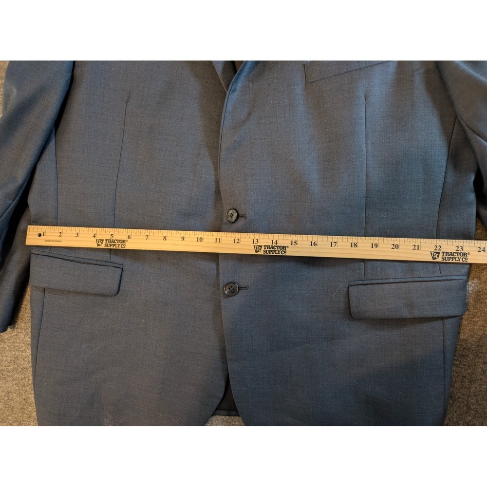 JOS A BANK  sport coat suit jacket blazer solid blue 100% WOOL 52 R Slim Fit‎ - Picture 4 of 13